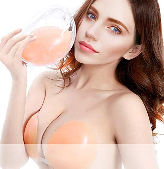Adhesive Bra, Silicone Sticky Strapless Bra Reusable Invisible Push Up Bra (Natural Beige)