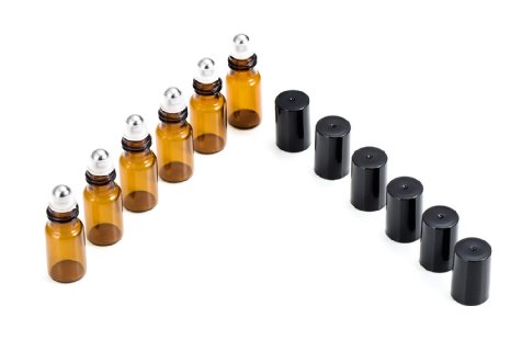 Easytlereg 3ml Amber Glass Roll on Refillable Bottles Sample Vial High Quality--Set of 6 with Metal Ball for Fragrance Essential OilAromatherapyFacial SerumEye SerumPerfume Bottle and Lip Balms- Perfect Size for Travel
