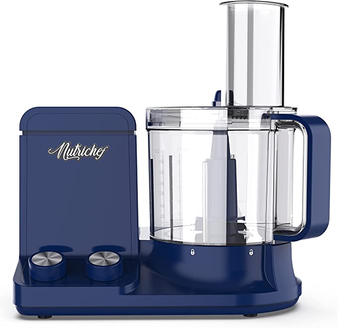 NutriChef NCFPBLU Multifunction Food Processor-Ultra Quiet Powerful Motor, Includes 6 Attachment Blades, Up to 2L Capacity, One Size, Royal Blue