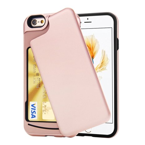 For iPhone 6 / 6s Case, Torubia Impact Resistant Credit Card Slot Holder Wallet Case Heavy Duty Triple Layer Shockproof Anti Scratch Bumper Protective Cover for iPhone 6 6s 4.7 inch - Rose Gold