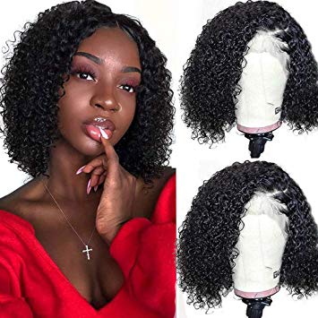 UNice Hair Short Bob 13x4 Lace Front Human Hair Curly Wigs, 150% Density, Brazilian Virgin Hair Wig with Baby Hair Pre Plucked (10 inch)