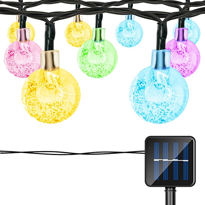 LIFU Globe Solar String Lights, 20ft 30 Waterproof LED Fairy Crystal Ball Christmas Lights, Outdoor Decorative for Home, Garden, Patio, Lawn, Party and Holiday (Multi-color)