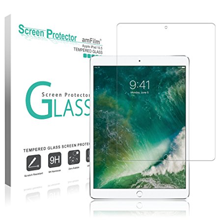 iPad Pro 10.5 inch Screen Protector Glass, amFilm Tempered Glass Screen Protector for Apple iPad Pro 10.5" 2017 with Camera Hole 0.33mm 2.5D Rounded Edge (1-Pack)