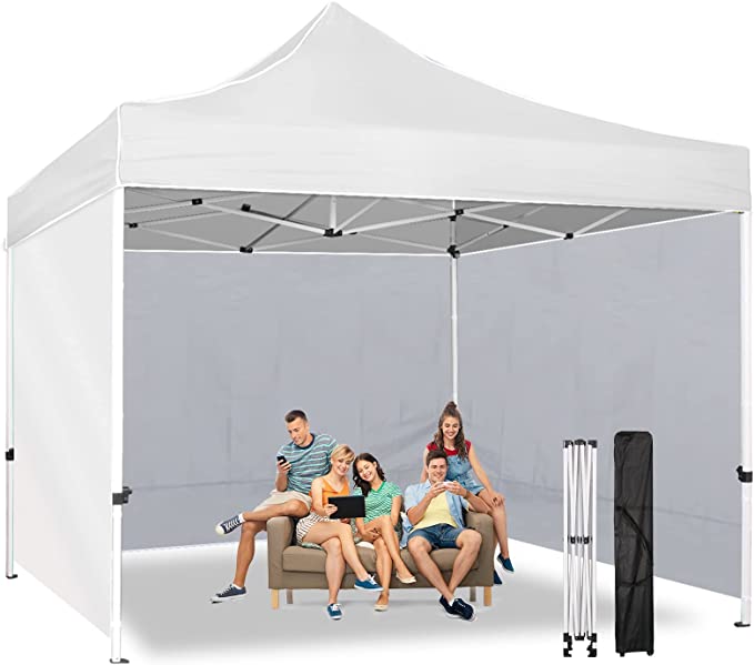 10'x10'x12' Pop Up Canopy Tent with Sidewalls Instant Gazebo Portable Folding Tents Heavy Duty Outdoor Canopy with Roller Bag for Patio Garden Backyard Party Camping Coffee Lawn Deck Beach (White)