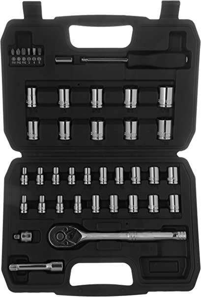 AmazonBasics Mechanic Socket Tool Kit Set With Case - Set of 40