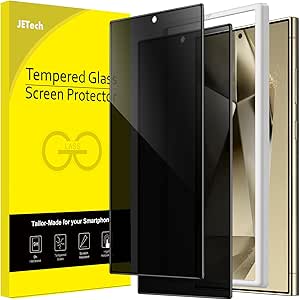 JETech Protection D'écran Anti-Espion pour Samsung Galaxy S24 Ultra 5G 6,8 Pouces, Film en Verre Trempé avec Outil d'Installation Facile, Compatible Déverrouillage Empreinte Digitale, Lot de 2