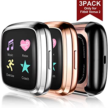 Maledan Ultra Thin Screen Protector Case Compatible with Fitbit Versa 2, 3 Pack TPU HD Full Protective Case Cover Scratch Resistant Shock Absorbing for Fitbit Versa 2 Smartwatch Bands Accessories