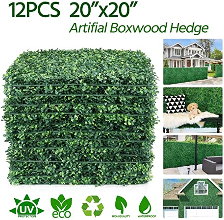 Yaheetech 12 PCS 20 x 20 inch Artificial Boxwood Panels Hedge Decorative Fence Wall Plant for Garden