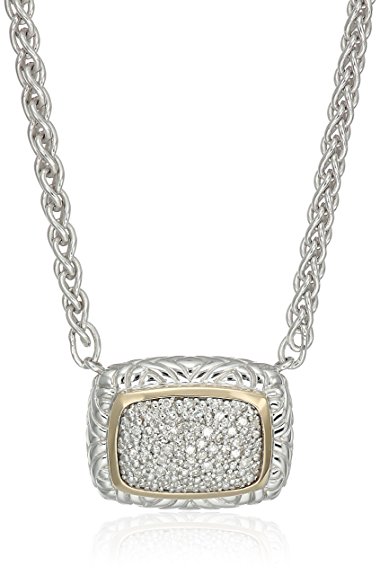 Sterling Silver and 14k Yellow Gold Square Beaded Diamond Pendant Necklace (1/5cttw, I-J Color, I2-I3 Clarity), 18"