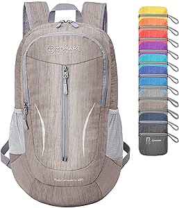 ZOMAKE 25L Ultra Lightweight Packable Backpack - Foldable Hiking Backpacks Water Resistant Small Folding Daypack for Travel(Light Gray)