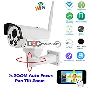 HD 1080P Onvif PTZ Outdoor Security Wireless WiFi IP Camera 5X Zoom 2.7-13.5mm Varifocal Lens IR Cut Built-in Micro SD Card Slot Remote Viewing Motion Detection Pan Tilt Zoom Video CCTV Camera