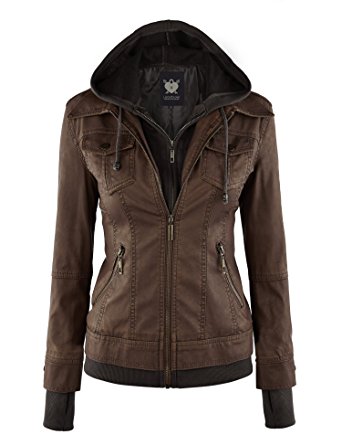 LL Womens Hooded Faux leather Jacket