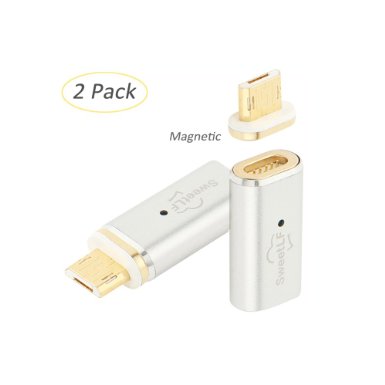 SweetLF [2-Pack] Premium Magnetic Micro USB Quick Charge Adapter Converter Compatible with All Micro USB Data Sync Charge Cable,Silver (Cable Not Included)