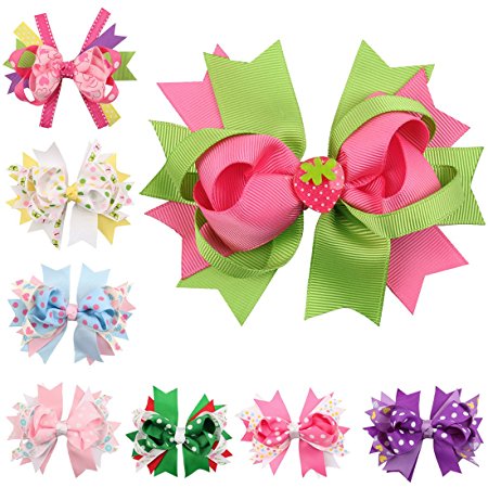 iEFiEL 8pcs/Lot Windmill Style Grosgrain Ribbon Bows with Alligator Clips Baby Girls Hair Accessories