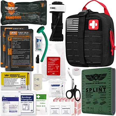 Everlit Emergency Trauma Kit GEN-II 1000D Nylon Laser Cut Pouch with Aluminum Tourniquet 36" Splint, Military Combat Tactical IFAK for First Aid Response and Severe Bleeding Control (GEN-2 Black)