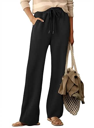 Dokotoo Women's Wide Leg Pants 2024 Flowy Casual Pants Straight Leg Elastic Waisted Sweatpants Pants