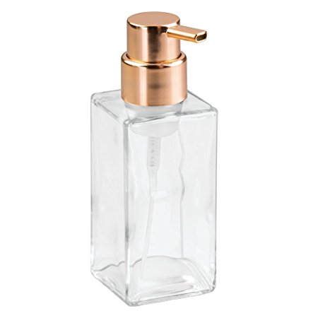 InterDesign Casilla Modern Foaming Glass Soap Dispenser Pump for Kitchen, Bathroom Vanities, Clear/Copper