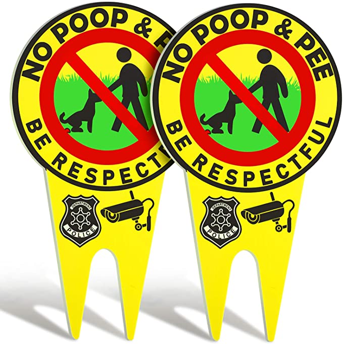 2 Pieces No Poop Dog Signs No Poop and Pee Sign Luminous Be Respectful Sign Yard Dog Sign with Stake Glow in The Dark Dog Signs