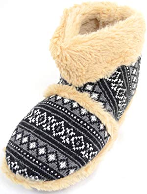 ABSOLUTE FOOTWEAR Mens Knitted Style Slipper Boots/Booties with Warm Faux Fur Lining and Cuff