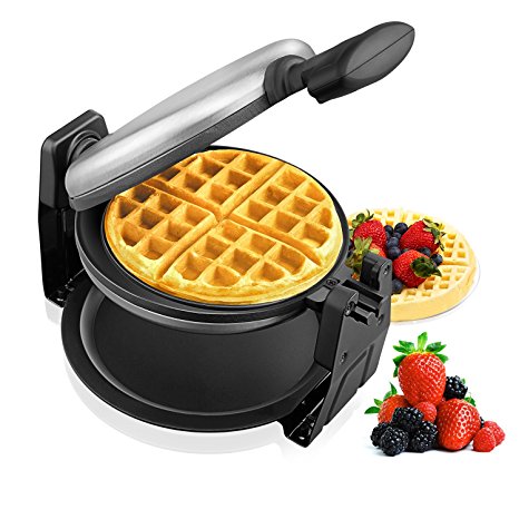 Aicok Waffle Maker, Stainless Steel 180 Degree Fast & Easy Flipping, Automatic Double-sided Heating Baking For Fluffy & Golden Waffles