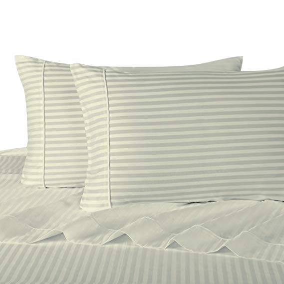 Royal Hotel's Striped Ivory 300-Thread-Count 3pc Queen Duvet-Cover 100-Percent Cotton, Sateen Striped, 100% Cotton