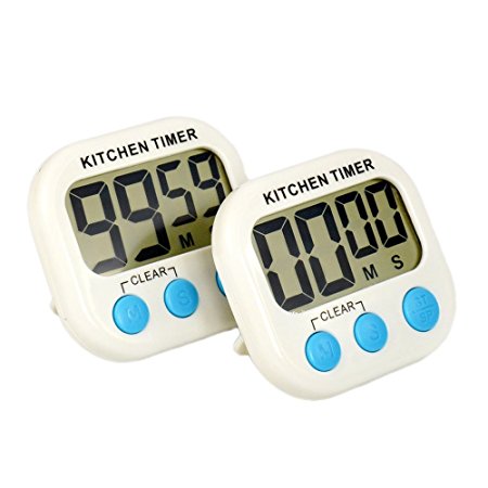 WiseField 2 Pack Digital Kitchen Timer Large LCD Display Loud Alarm Timers for Cooking Baking Sports Games Office