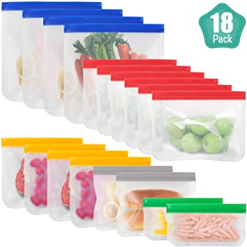 FREDI Reusable Storage Bags 18pc (variety pack) -Reusable Ziplock Bags EXTRA THICK Reusable Food Bags, Reusable Freezer Bags, Reusable Ziplock Bags