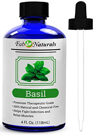 Fab Naturals Basil Essential Oil, Large 4 Oz, 100% Pure Sweet Basil Oil for Diffuser, Hair, Aromatherapy, Therapeutic Grade