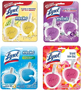 Lysol Set of 8 Hygienic Automatic Toilet Cleaners - Cotton/Lilac (2), Mango/Hibiscus (2), Atlantic Fresh (2) and Lemon Breeze (2) Scents