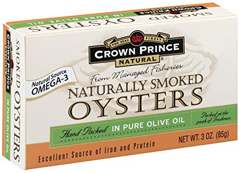 Crown Prince Natural Smoked Oysters in Pure Olive Oil, 3 Ounce