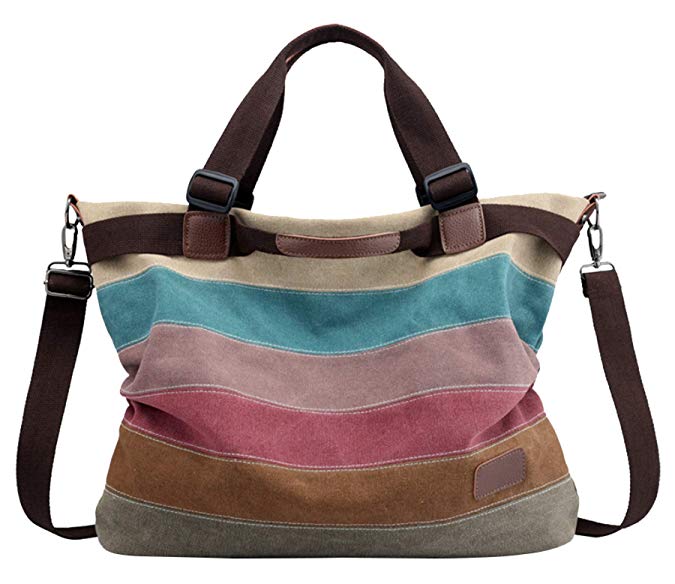 KELADEY Women's Canvas Multi-Color block Shopping Handbag Shoulder Bag