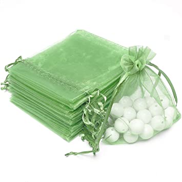 LYZZO 100PCS Premium Sheer Organza Bags, White Wedding Favor Bags with Drawstring, Jewelry Gift Bags for Party, Jewelry, Festival, Bathroom Soaps, Makeup Organza Favor Bags ( 4x6 Inch (100pcs), Green)