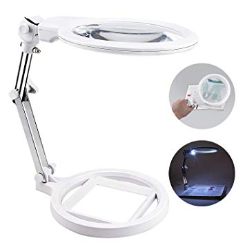 Desktop Magnifying Glass, Color You 2X LED Foldable Magnifier Lamp with Extra 6X Len, 125MM Len, Reading Glass Loupe for Reading Repair Hobbies, Battery Powered(Not Included)