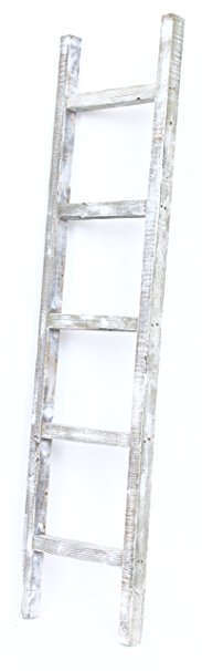 BarnwoodUSA Rustic 5 ft Decorative Ladder - 100% Reclaimed Wood Ladder, White