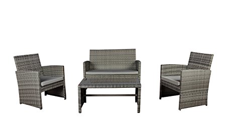 Divano Roma Furniture Modern Outdoor Garden, Patio 4 Piece Seat - Wicker Sofa Furniture Set (Grey)