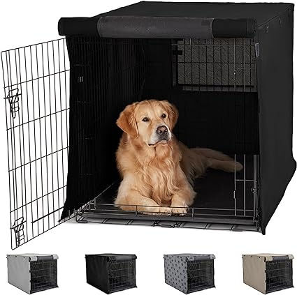 Gorilla Grip Heavy Duty Light Reducing Dog Crate Covers, All Sides Open, Cover Fits 24" Kennel, Breathable Mesh Windows, Washable Durable Puppy Training Topper Pet Supplies Accessories, Black