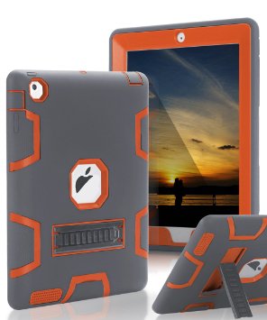 TOPSKY iPad 2 Case,iPad 3 Case,iPad 4 Case,[Kickstand Feature],Shock-Absorption / High Impact Resistant Hybrid Three Layer Armor Defender Case For iPad 2/3/4 (Only For 9.7 inch iPad),Grey-Orange