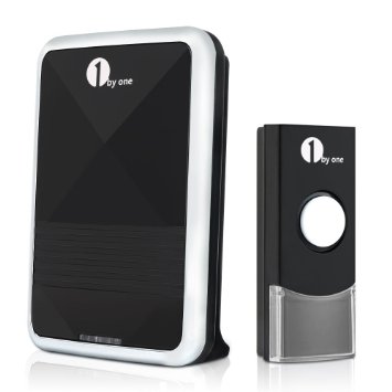 1byone Easy Chime Wireless Doorbell Kit 1 Receiver and 1 Push Button with Sound and LED Flash 36 Melodies to Choose Battery Operated