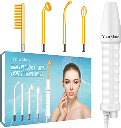 YourMate High Frequency Facial Light Therapy Wand Machine with Neon Tubes for Face Chin Neck Hair, Skin Tightning Wrinkle Reducing, Hair Care