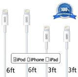 AtillTM 2pcs 3ftThree Feet 2pcs 6ft Six Feet 8 Pin to USB Sync Efficient Apple Data Charging Cable Charger Cord for iPhone 6 Plus 6 iPhone 5s 5c 5 iPad Air Mini Mini 2 iPad 4 iPod 5 and iPod Nano 7Compatible with the latest iOS84pcs White