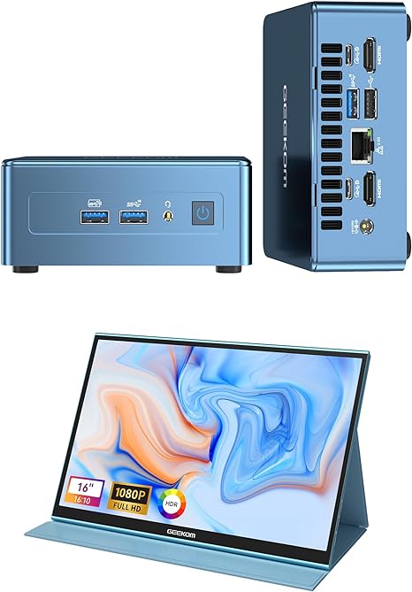 GEEKOM Mini PC Mini IT13, 13th Gen Intel i5-13500H NUC13 Mini Computers(12 Cores,16 Threads) 16GB DDR4/512GB PCIe Gen 4 SSD Windows 11 Pro, 16'' 1200P FHD Laptop Monitor