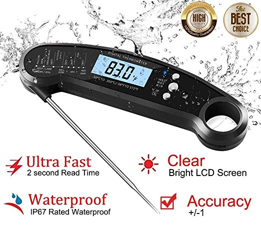Digital Kitchen Thermometer for Bread, Candy, Yogurt, Liquids, Baking, BBQ Meat - Instant Read, Waterproof Magnetic Body and Wireless Large Probe with a Bottle Opener and Backlit Dial