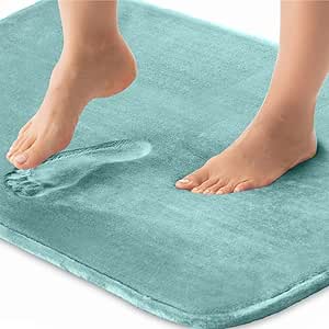 Gorilla Grip Thick Memory Foam Bath Rugs, Soft Absorbent Velvet Bathroom Mats, Durable Dots on Underside, Machine Washable Bathmat, Carpet Rug Room Decor for Shower Floor, 36x24 Mat, Seablue