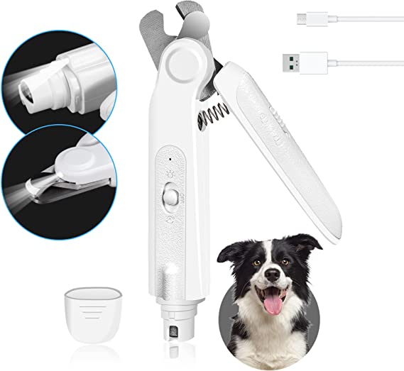 UPMSX 2-in-1 Dog Nail Grinders and Clippers, Electric Dog Nail Trimmer with 2 LED Lights and Safety Guard, Rechargeable Dog Toenail Grinder with 3 Ports