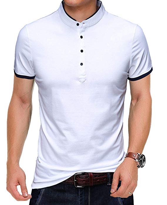 KUYIGO Men’s Casual Slim Fit Shirts Pure Color Short Sleeve Polo Fashion T-Shirts