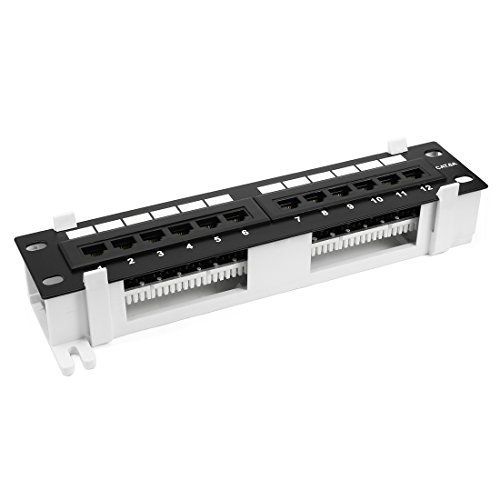 uxcell 12-Port Cat.6A UTP Unsheilded Rackmount Network Patch Panel RJ45 Ethernet 10 inch With Wallmount Bracket Black