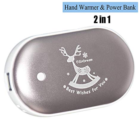 FillADream 2 in 1 Rechargeable USB Hand Heater, Rechargeable Double-Sided Hand Warmer 5200mAH Power Bank Portable Pocket Hand Heater USB Mobile External Back up Battery Charger
