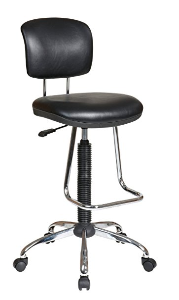 Office Star Pneumatic Drafting Chair with Vinyl Stool and Back, Casters and Adjustable Chrome Teardrop Footrest