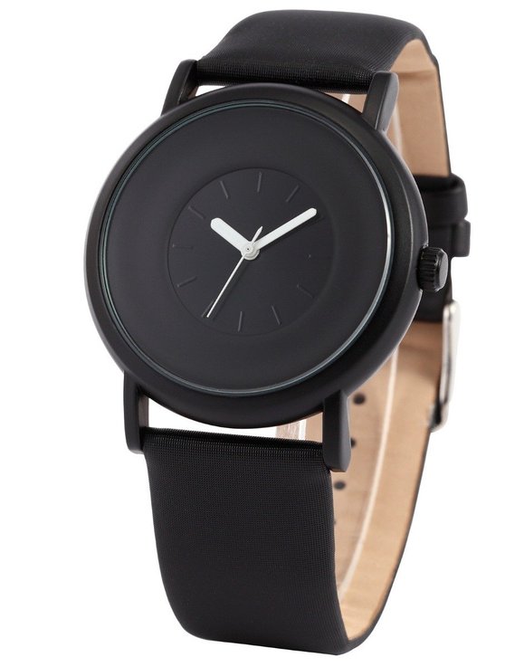 SINOBI New Fashion Round Mens Women Unisex Black Polyurethane Synthetic Leather Band Quartz Wrist Watch SNB004