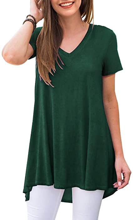 AWULIFFAN Women's Summer Casual Short Sleeve V-Neck T-Shirt Tunic Tops Blouse Shirts